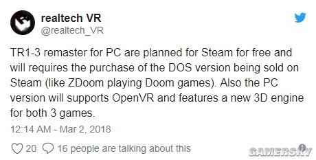 《古墓丽影》1-3代重置版将登陆Steam 老玩家免费领