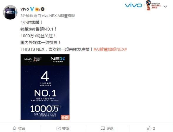 vivo NEX获天猫618安卓手机4-5千价位段销量/销售额冠军