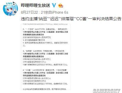 B站起诉四名违约主播一审判决结果：赔偿违约金 停止为斗鱼及任何第三方提供直播服务