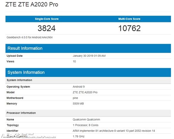 天机10？中兴骁龙855新机现身跑分：6GB RAM